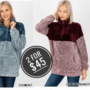 NEW BURGUNDY FAUX FUR SHERPA PULL OVER TOP SWEATER